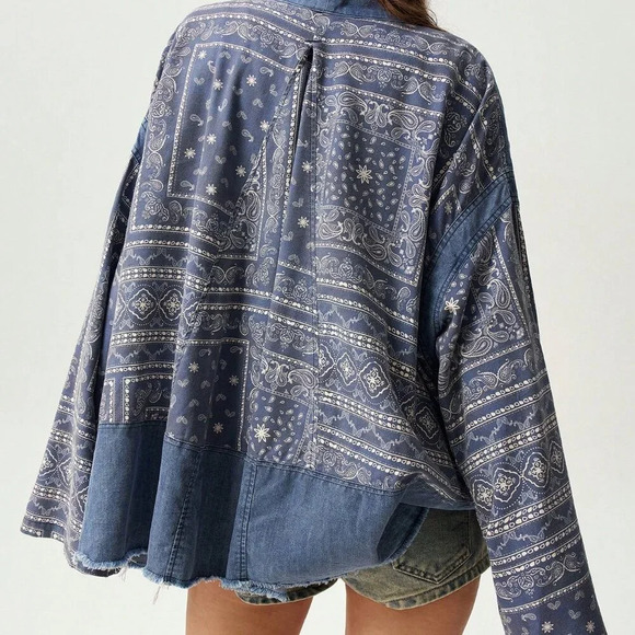 Blue Boho Women's Loose Casual Drop Shoulder Jacket - Picture 2 of 8